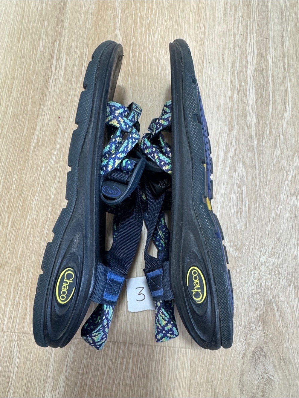 Chaco Navy Blue Sandals with Multicolor Patterned Straps - Picture 3 of 4